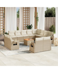 Salon de jardin avec coussins 13 pcs beige résine tressée | Mobilier & Déco