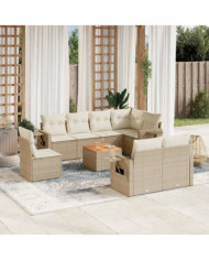 Salon de jardin avec coussins 9 pcs beige résine tressée | Mobilier & Déco