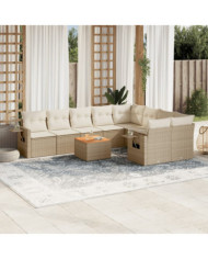 Salon de jardin avec coussins 10 pcs beige résine tressée | Mobilier & Déco