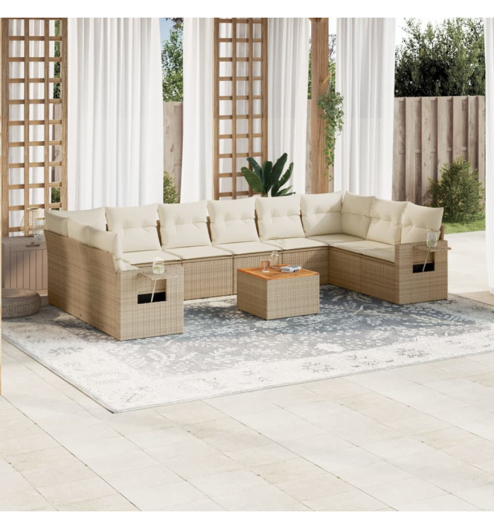 Salon de jardin 11 pcs avec coussins beige résine tressée | Mobilier & Déco