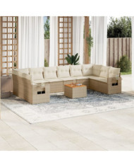 Salon de jardin 11 pcs avec coussins beige résine tressée | Mobilier & Déco