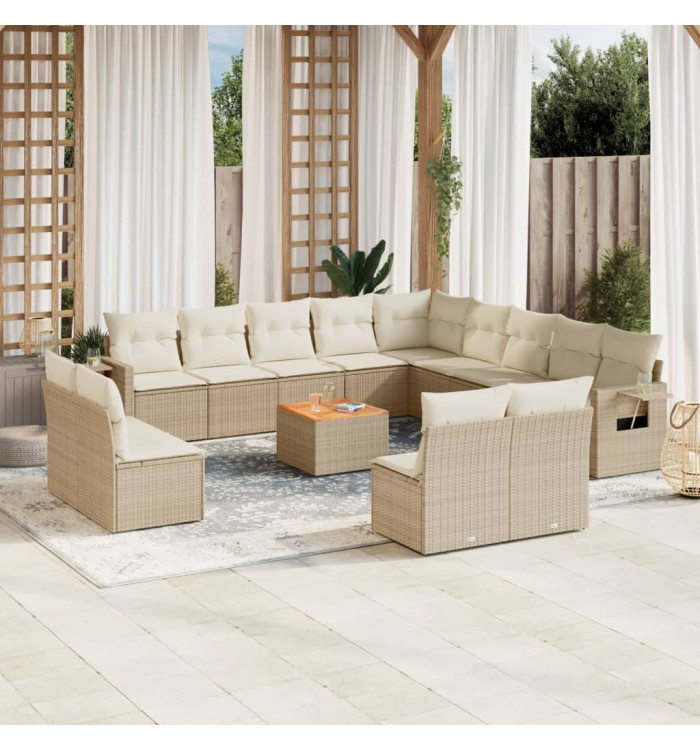 Salon de jardin avec coussins 14 pcs beige résine tressée | Mobilier & Déco