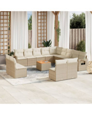 Salon de jardin avec coussins 14 pcs beige résine tressée | Mobilier & Déco