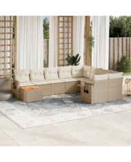 Salon de jardin avec coussins 10 pcs beige résine tressée | Mobilier & Déco