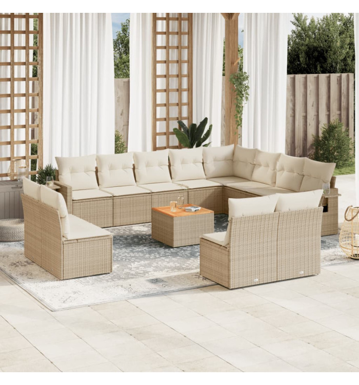 Salon de jardin avec coussins 13 pcs beige résine tressée | Mobilier & Déco