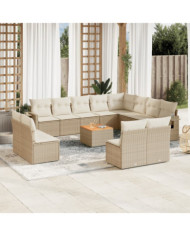 Salon de jardin avec coussins 13 pcs beige résine tressée | Mobilier & Déco