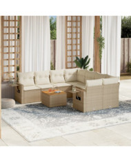 Salon de jardin avec coussins 9 pcs beige résine tressée | Mobilier & Déco