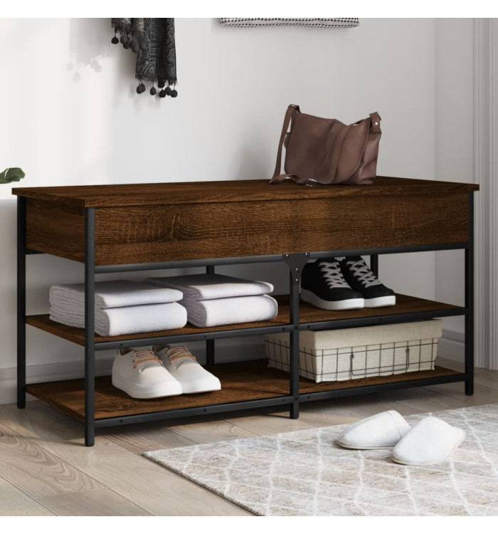 Banc à chaussures chêne marron 100x42,5x50 cm bois d'ingénierie | Mobilier & Déco