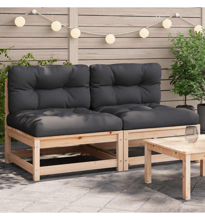 Canapés de jardin sans accoudoirs coussins 2pcs bois massif pin | Mobilier & Déco