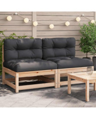 Canapés de jardin sans accoudoirs coussins 2pcs bois massif pin | Mobilier & Déco