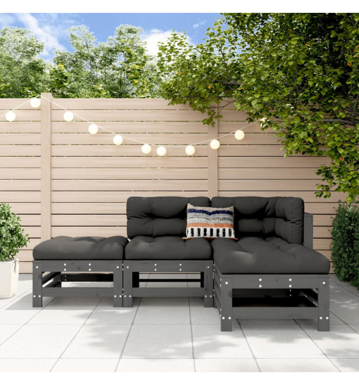 Salon de jardin 4 pcs gris bois massif de pin | Mobilier & Déco