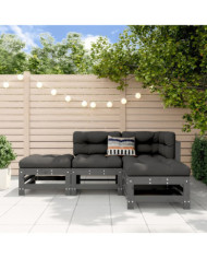 Salon de jardin 4 pcs gris bois massif de pin | Mobilier & Déco