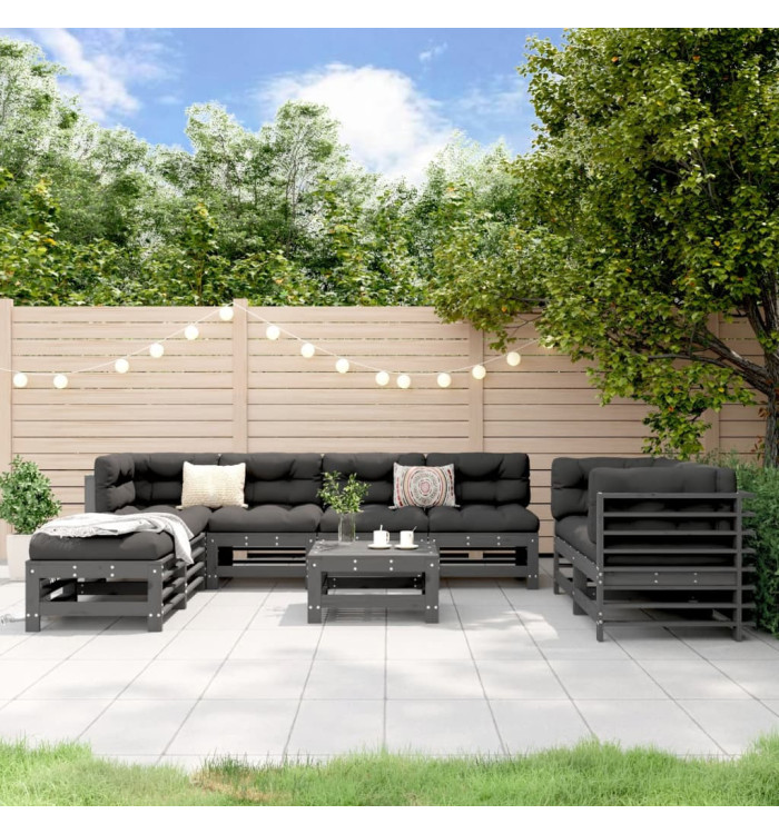 Salon de jardin 9 pcs Gris Bois de pin massif | Mobilier & Déco