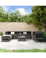 Salon de jardin 9 pcs Gris Bois de pin massif | Mobilier & Déco
