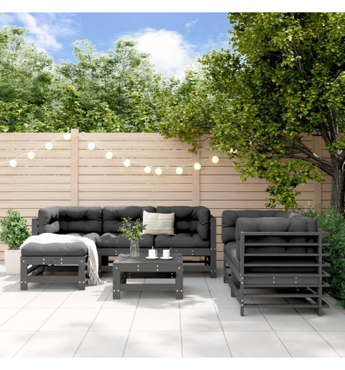 Salon de jardin 7 pcs Gris Bois de pin massif | Mobilier & Déco