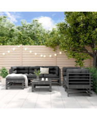 Salon de jardin 7 pcs Gris Bois de pin massif | Mobilier & Déco