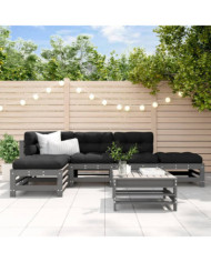 Salon de jardin 6 pcs Gris Bois de pin massif | Mobilier & Déco