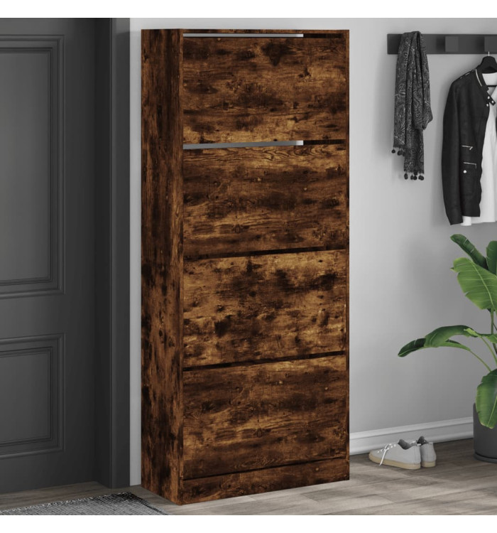 Armoire à chaussures 4 tiroirs rabattables chêne fumé | Mobilier & Déco