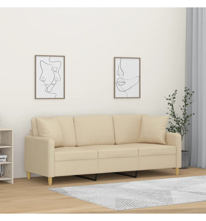 Canapé 3 places avec oreillers décoratifs crème 180 cm tissu | Mobilier & Déco
