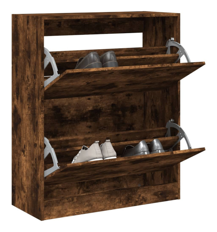 Armoire à chaussures chêne fumé 80x34x96,5 cm bois d'ingénierie | Mobilier & Déco