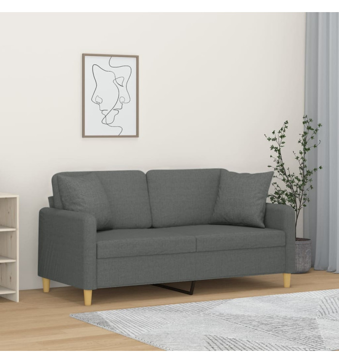 Canapé 2 places avec oreillers gris foncé 140 cm tissu | Mobilier & Déco