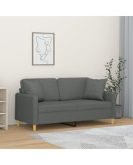 Canapé 2 places avec oreillers gris foncé 140 cm tissu | Mobilier & Déco