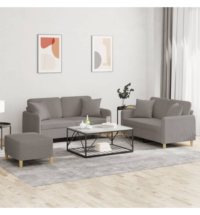 Ensemble de canapés 3 pcs avec coussins taupe tissu | Mobilier & Déco