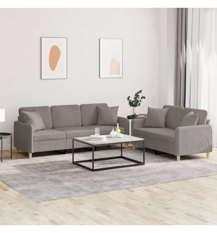 Ensemble de canapés 2 pcs avec coussins taupe tissu | Mobilier & Déco