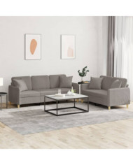 Ensemble de canapés 2 pcs avec coussins taupe tissu | Mobilier & Déco