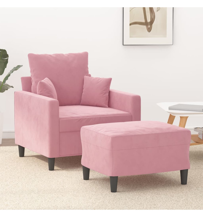 Fauteuil avec repose-pied Rose 60 cm Velours | Mobilier & Déco