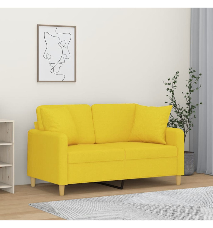 Canapé 2 places avec oreillers jaune clair 120 cm tissu | Mobilier & Déco