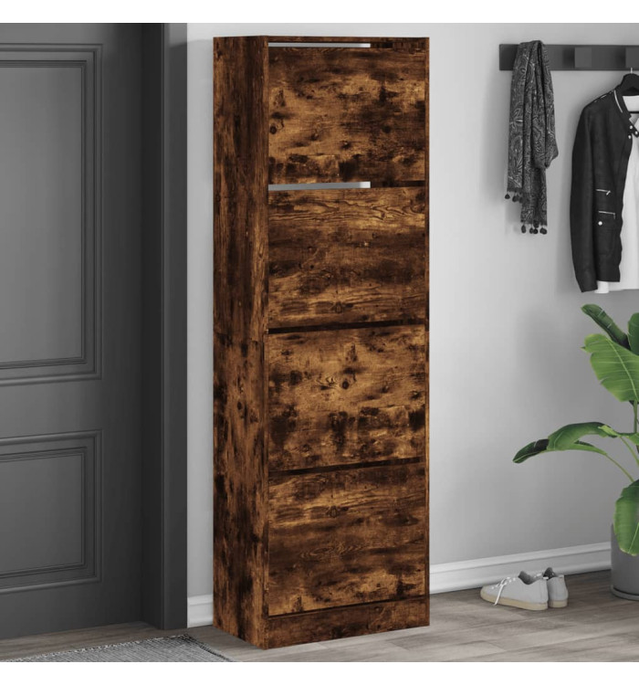 Armoire à chaussures 4 tiroirs rabattables chêne fumé | Mobilier & Déco