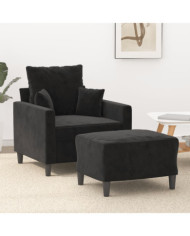 Fauteuil avec repose-pied Noir 60 cm Velours | Mobilier & Déco