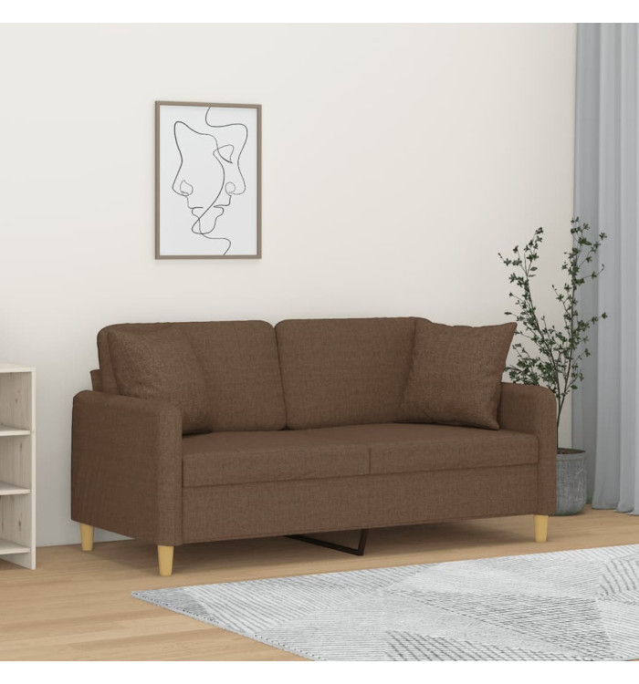 Canapé 2 places avec oreillers décoratifs marron 140 cm tissu | Mobilier & Déco