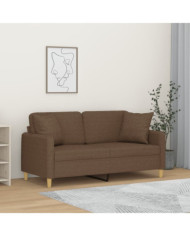 Canapé 2 places avec oreillers décoratifs marron 140 cm tissu | Mobilier & Déco