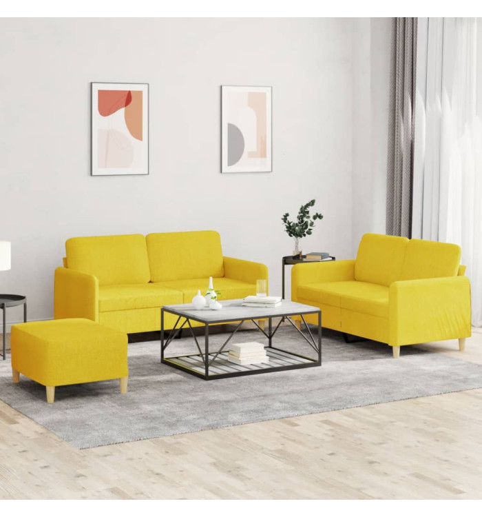 Ensemble de canapés 3 pcs avec coussins Jaune clair Tissu | Mobilier & Déco