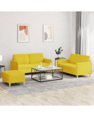 Ensemble de canapés 3 pcs avec coussins Jaune clair Tissu | Mobilier & Déco