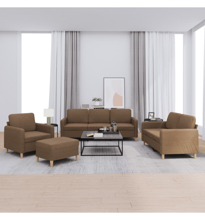 Ensemble de canapés 4 pcs avec coussins Marron Tissu | Mobilier & Déco