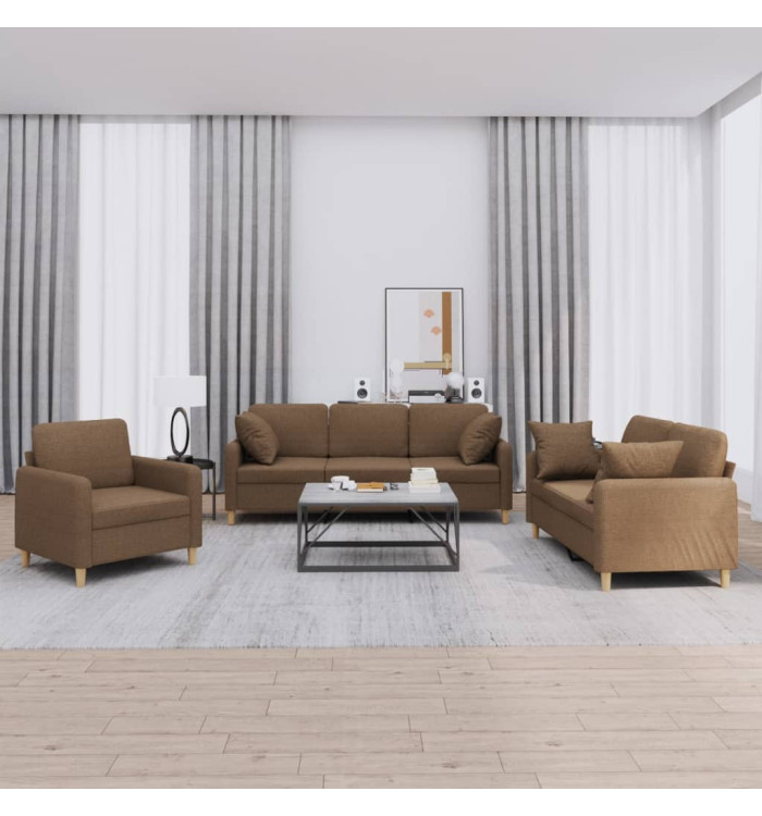 Ensemble de canapés 3 pcs avec coussins marron tissu | Mobilier & Déco