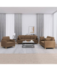Ensemble de canapés 3 pcs avec coussins marron tissu | Mobilier & Déco