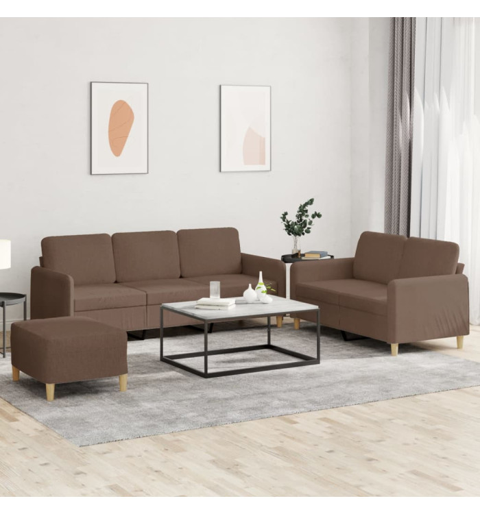 Ensemble de canapés 3 pcs avec coussins Marron Tissu | Mobilier & Déco