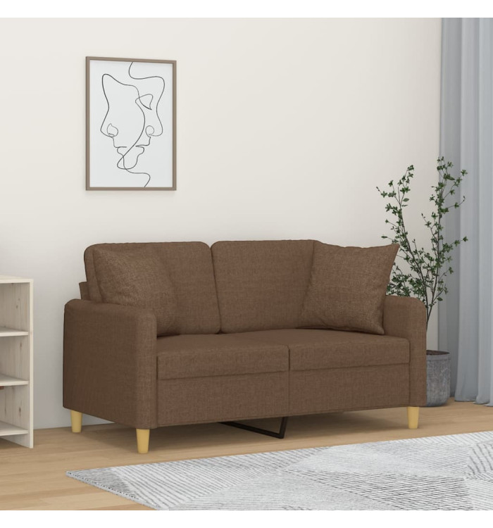 Canapé 2 places avec oreillers décoratifs marron 120 cm tissu | Mobilier & Déco
