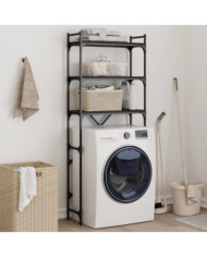 Étagère de lave-linge noir 67x25x163 cm bois d'ingénierie | Mobilier & Déco