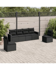 Salon de jardin 6 pcs avec coussins noir résine tressée | Mobilier & Déco