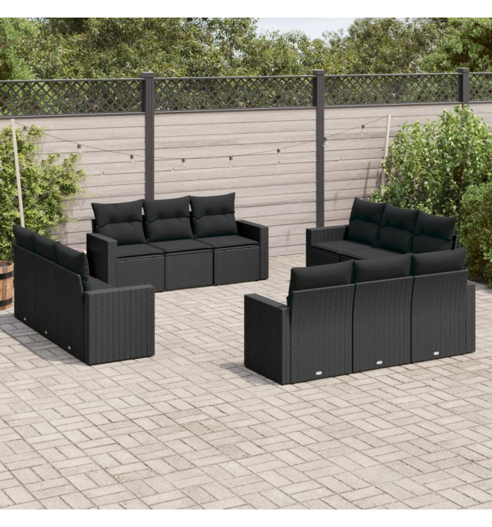 Salon de jardin 12 pcs avec coussins noir résine tressée | Mobilier & Déco