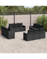 Salon de jardin 12 pcs avec coussins noir résine tressée | Mobilier & Déco