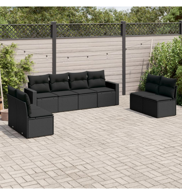 Salon de jardin 8 pcs avec coussins noir résine tressée | Mobilier & Déco