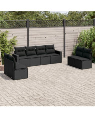 Salon de jardin 8 pcs avec coussins noir résine tressée | Mobilier & Déco