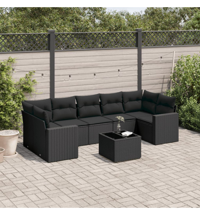 Salon de jardin 8 pcs avec coussins noir résine tressée | Mobilier & Déco