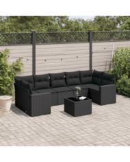 Salon de jardin 8 pcs avec coussins noir résine tressée | Mobilier & Déco